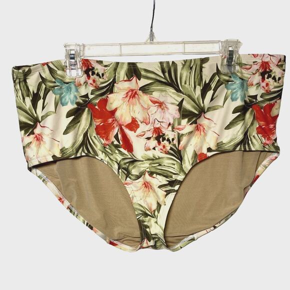 Cacique Other - Swim by Cacique Size 22 Swim Bottom Brief Hibiscus Flower Print Nylon Lined